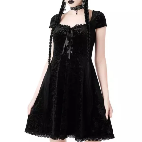 KILLSTAR dress women size Small black floral velvet Belladonna BaBe party Goth - Picture 2 of 16
